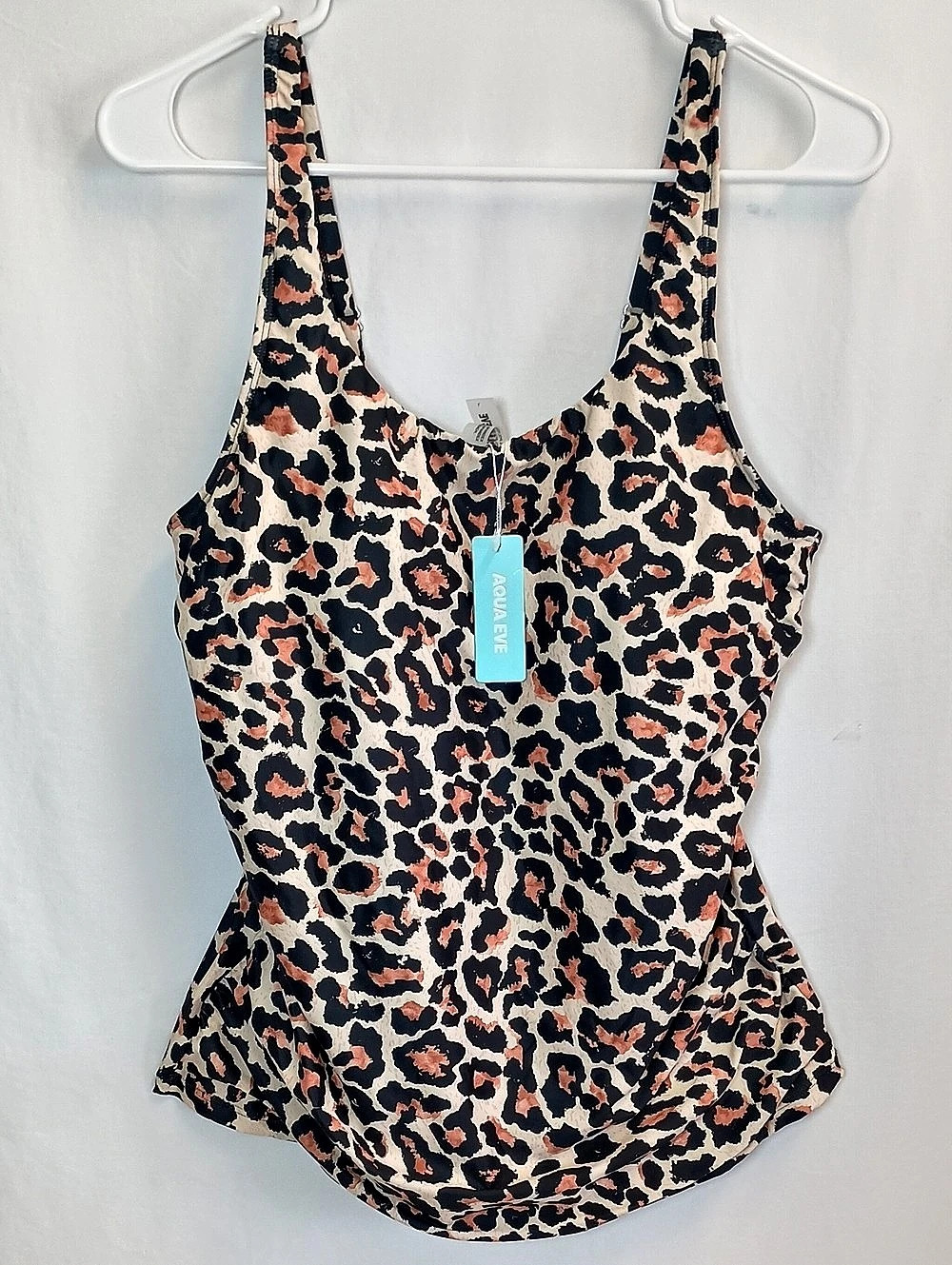 Aqua Eve Women's Size Large Leopard Print Tankini Top Swimsuit